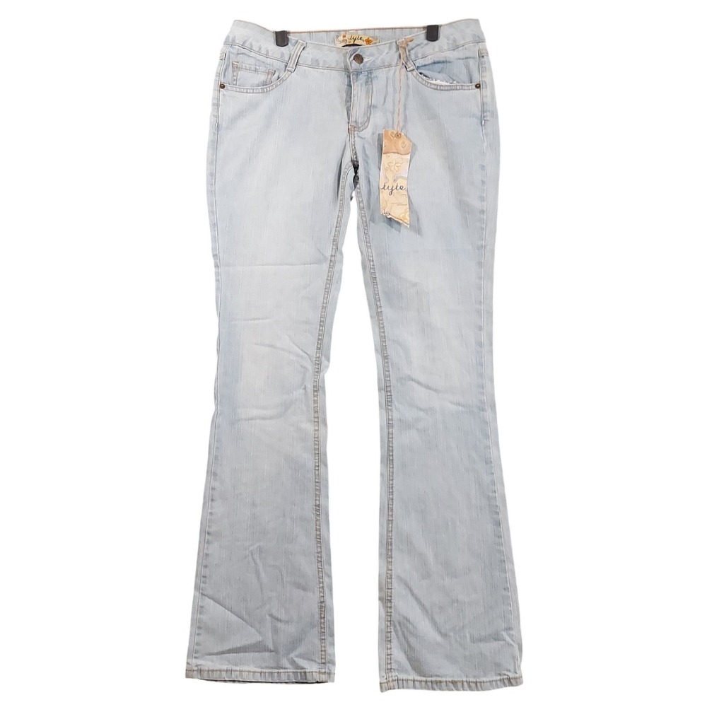 Tyte Flare Jeans Women 13 Light Blue Y2K Low Rise Embroidered Pocket 34x36